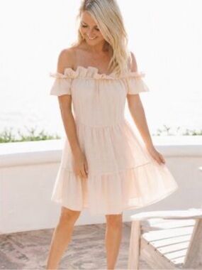 Emma Knutson Off-Shoulder Ruffled Spring Dress in Blush Cottagecore